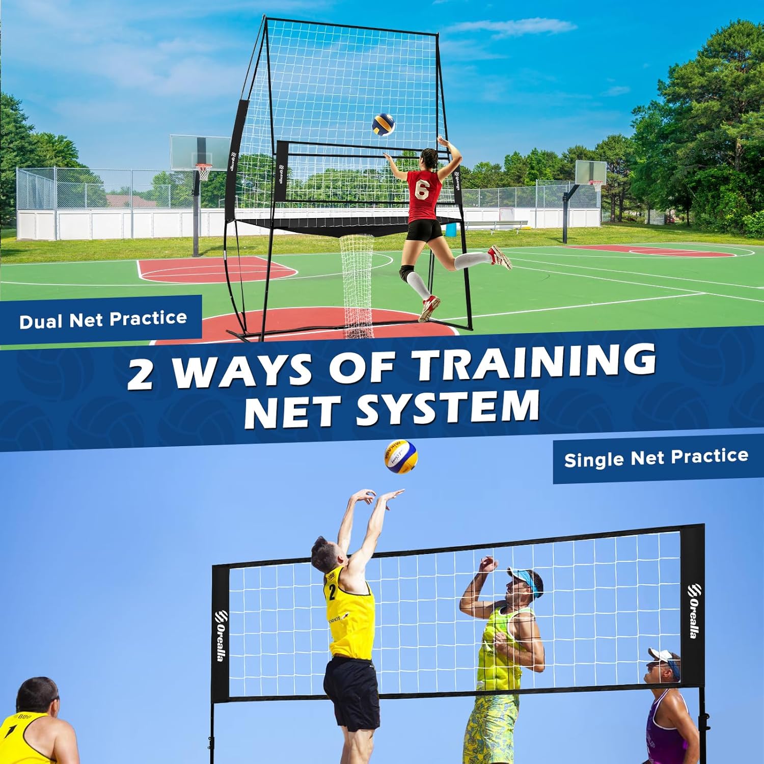 Volleyball Training Equipment, Volleyball Practice Net Station Update Freely Adjustable Height of Front Net, Easy Assembly Volleyball Net for Backyard Hitting Serving Passing Practice
